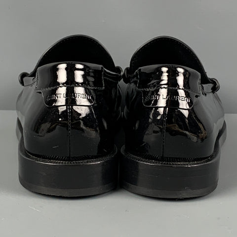 SAINT LAURENT Talla 7.5 Mocasines Penny con monograma de charol negro