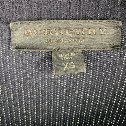 BURBERRY PRORSUM Fall 2010 Size XS Navy Knitted Wool Gold Button Epaulettes Crew-Neck Sweater