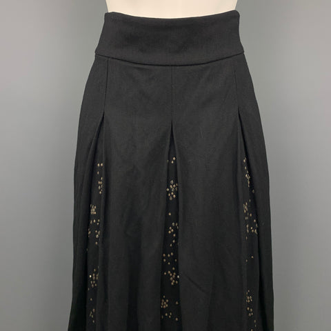 DRIES VAN NOTEN Size 4 Black Sequined Wool Blend Pleated Skirt