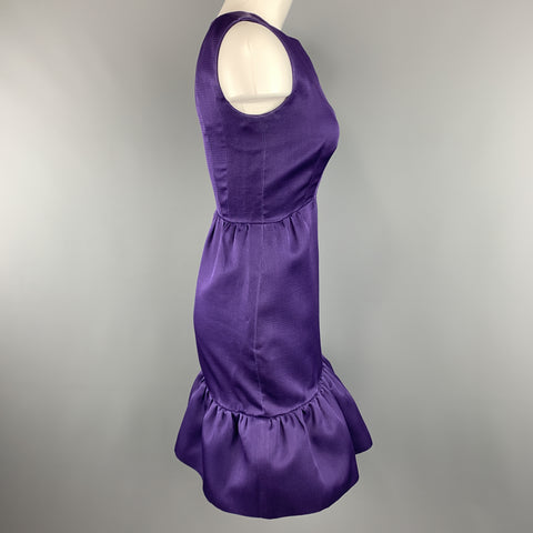 BALENCIAGA Size 6 Purple Silk Sleeveless Ruffle Skirt Sheath Cocktail Dress