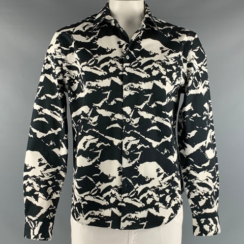 MARKUS LUPFER Taille L Chemise à manches longues boutonnée en coton imprimé blanc noir