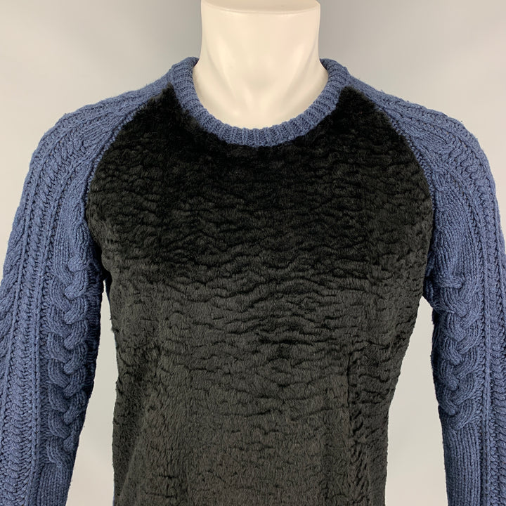 BURBERRY PRORSUM 2011 Size S Blue Cable Lambswool Rabbit Fur Mulberry Silk Sweater