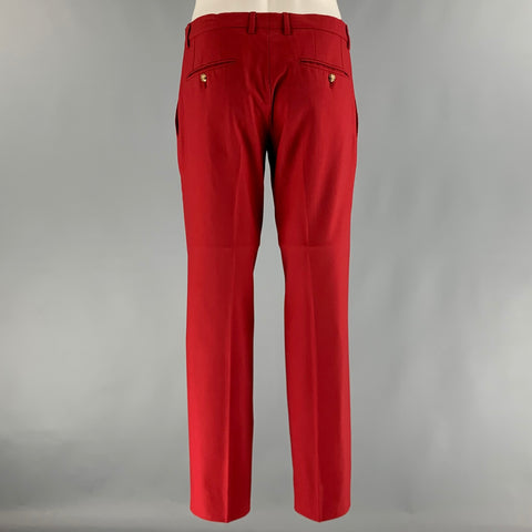 DOLCE & GABBANA Chest Size 38 Red Solid Wool  Elastane Peak Lapel 30 29 Suit