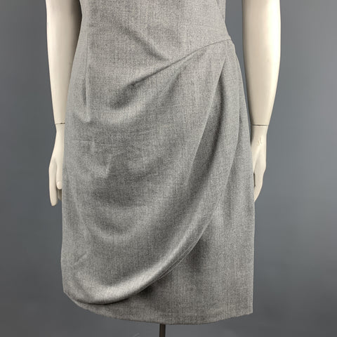 GIORGIO ARMANI Taille 10 Robe drapée sans manches en laine vierge gris chiné