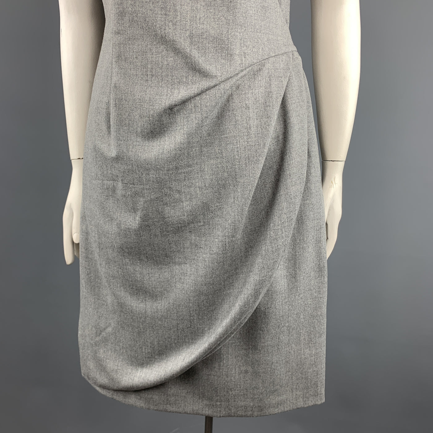 GIORGIO ARMANI Size 10 Heather Grey Virgin Wool Blend Sleeveless Drape Dress