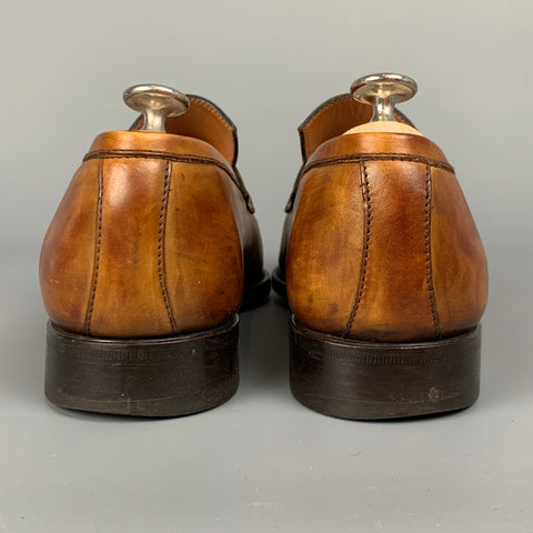 BONTONI Size 10 Tan Burnished Leather Penny Loafers