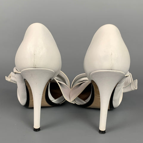 Nº21 Size 6 Off White Leather D'Orsay Bow Pumps