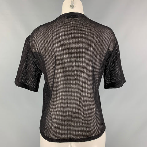SANDRO Size S Black Mesh Cotton Crew-Neck Casual Top
