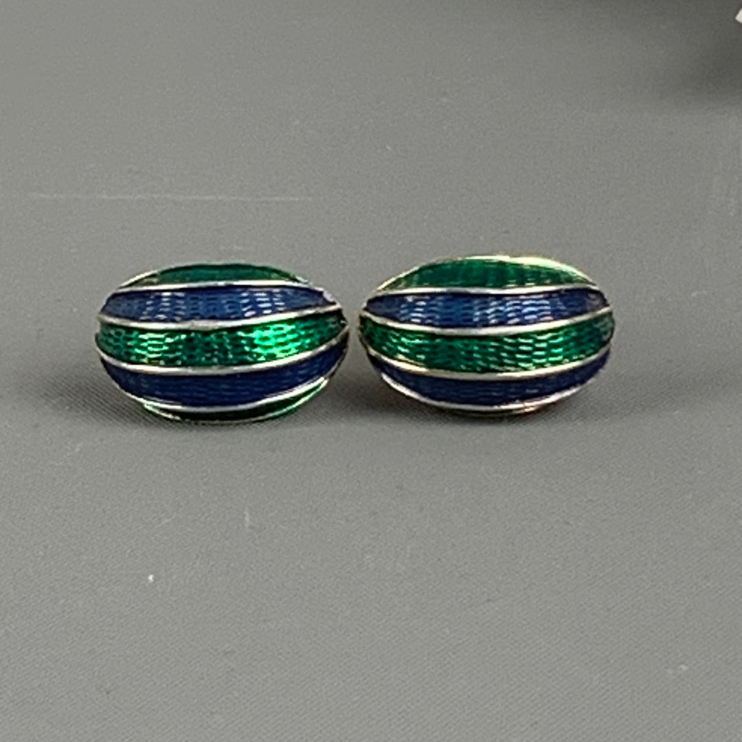 CHRISTIAN DIOR Gold Gren Blue Metal Cuff Links