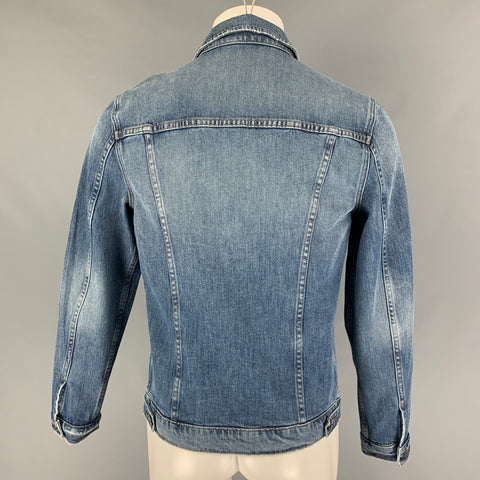 FRAME Size M Blue Distressed Cotton Trucker Jacket