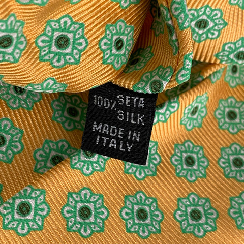 KITON Sea Foam Yellow Abstract Floral Silk Neck Tie