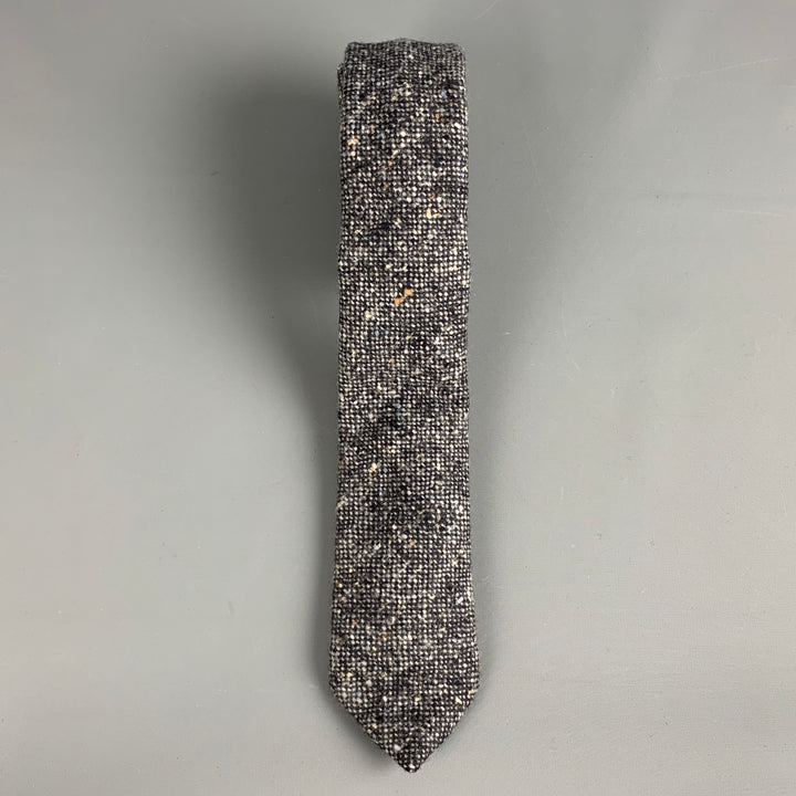 BLACK FLEECE Grey Cream Nailhead Wool Tie