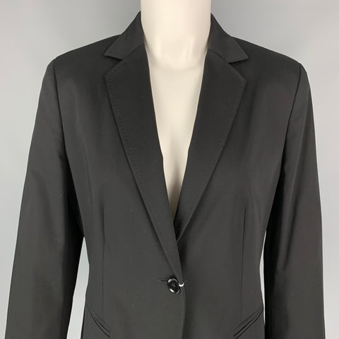 MAX MARA Size 12 Black Cotton Notch Lapel Jacket