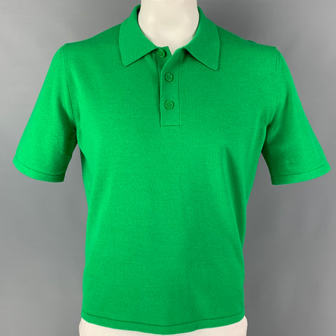 BOTTEGA VENETA Size XL Green Knitted Wool Blend Buttoned Polo
