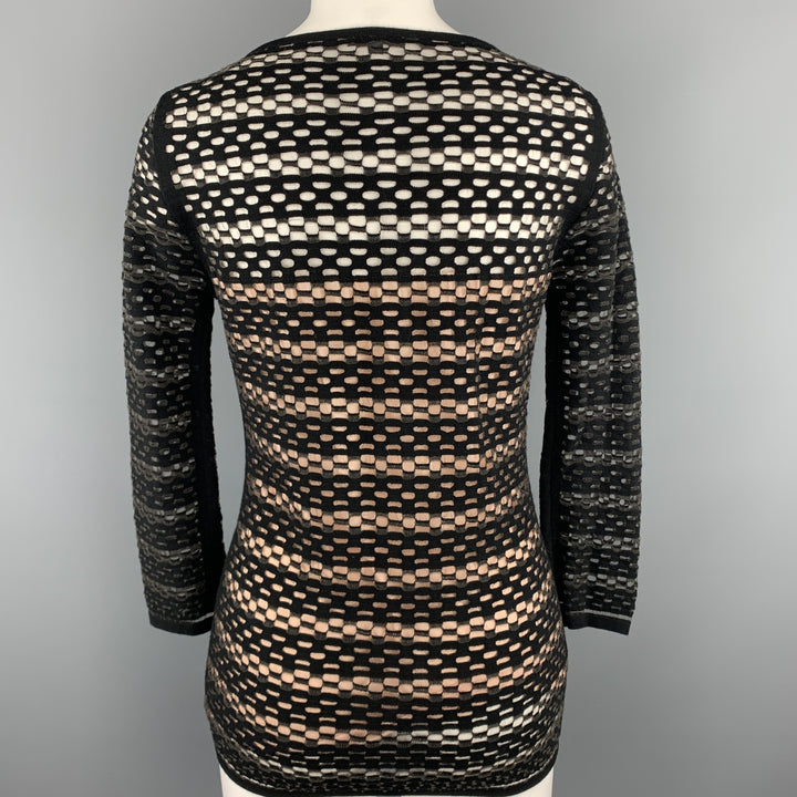 ESCADA Size S Black Striped Mesh Lined Pullover