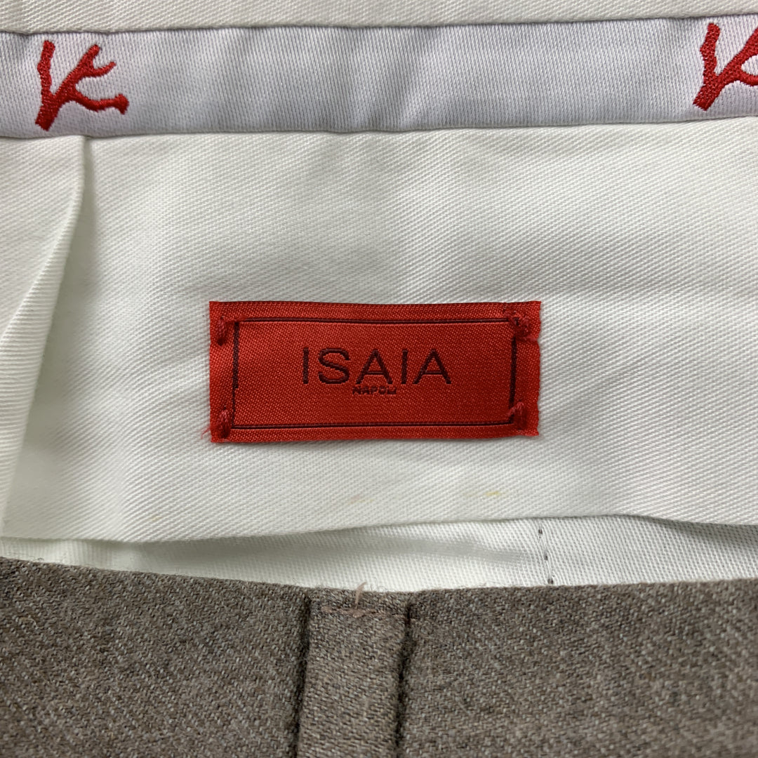 ISAIA Taille 38 Pantalon habillé en laine Lana unie taupe avec braguette zippée