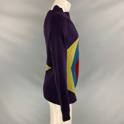 BURBERRY PRORSUM by Christopher Bailey Fall 2012 Size M Multi-Color Purple Geometric Cashmere Pullover Cowl Neck Sweater