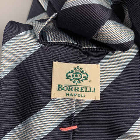 LUIGI BORRELLI Navy & White Stripe Silk Tie
