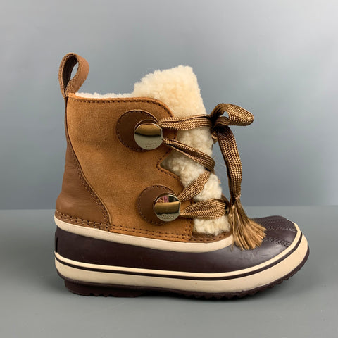 CHLOE Talla 6.5 Botas de materiales mixtos de ante marrón beige