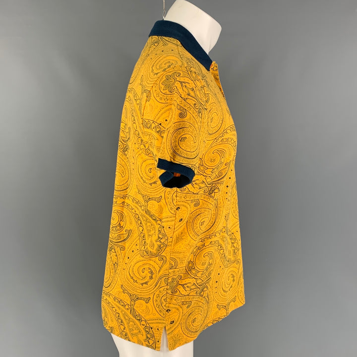 ETRO Size S Yellow Blue Paisley Cotton Buttoned Polo