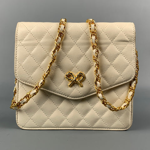 Vintage KIMIJIMA Cream & Gold Quilted Leather Shoulder Bag