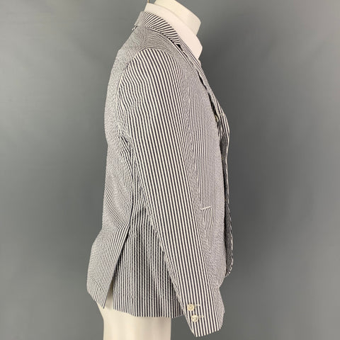 BLACK FLEECE Size 38 White Grey Seersucker Cotton Notch Lapel Sport Coat
