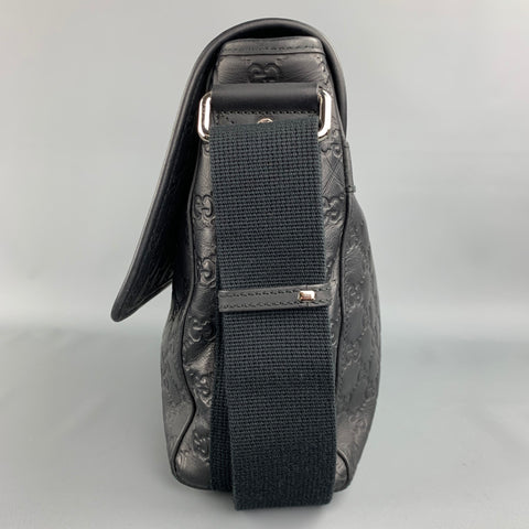 GUCCI GG Guccissima Black Monogram Leather Messenger Bag