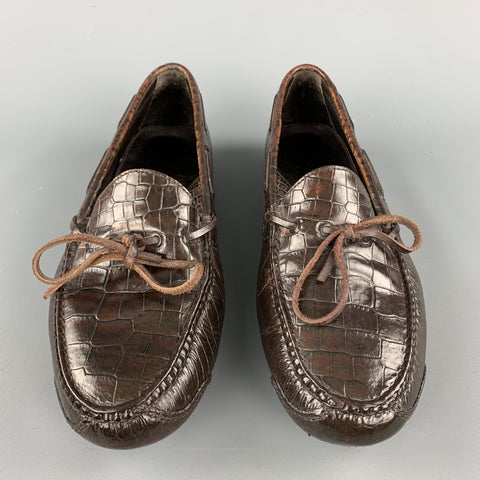 COLE HAAN Size 8.5 Brown Embossed Leather Drivers Loafers