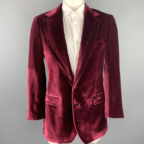 DOLCE & GABBANA Size 44 Burgundy Velvet Notch Lapel Sport Coat
