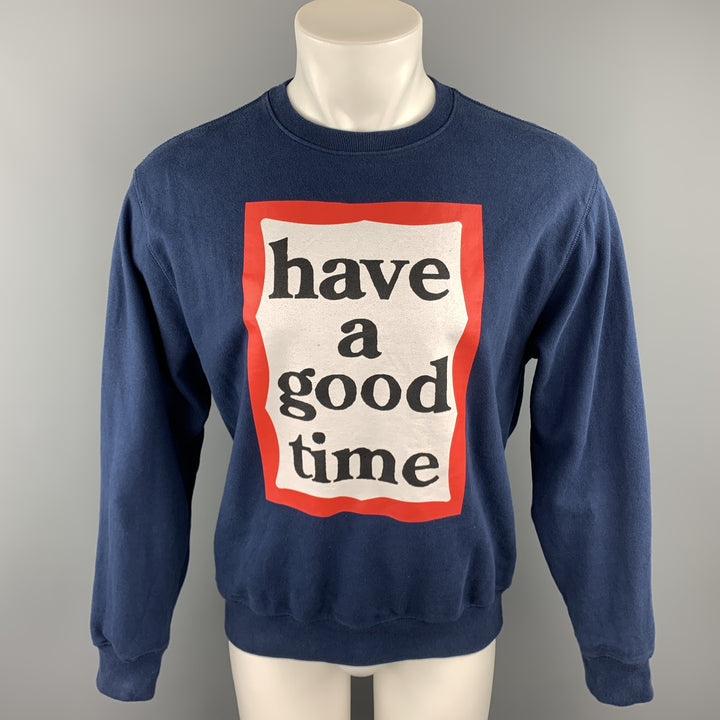 HAVE A GOOD TIME Size M Navy Graphic Cotton Crew-Neck Sweatshirt