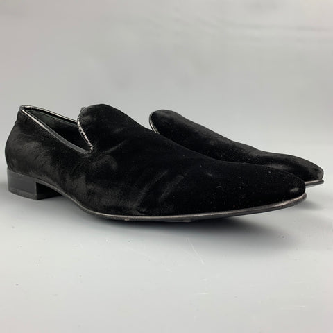 SALVATORE FERRAGAMO Size 11 Black Velvet Slip On Loafers