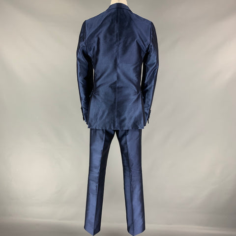 GUCCI Size 36 Regular Blue Cotton Acetate Notch Lapel Suit