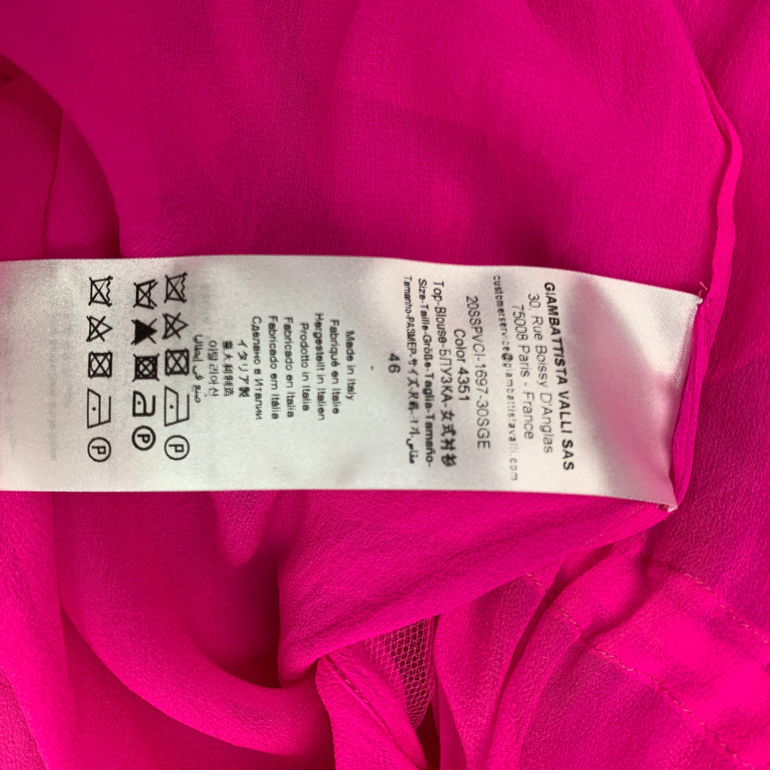 GIAMBATTISTA VALLI Size L Pink Silk See Through Bow Blouse