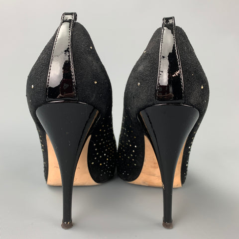 GIUSEPPE ZANOTTI Talla 6 Zapatos de tacón de ante con cristales en negro y plateado