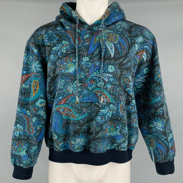 ETRO Size S Navy Black Paisley Cotton Hooded Sweatshirt