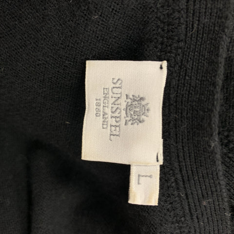 SUNSPEL Size L Black Knitted Wool Buttoned Cardigan