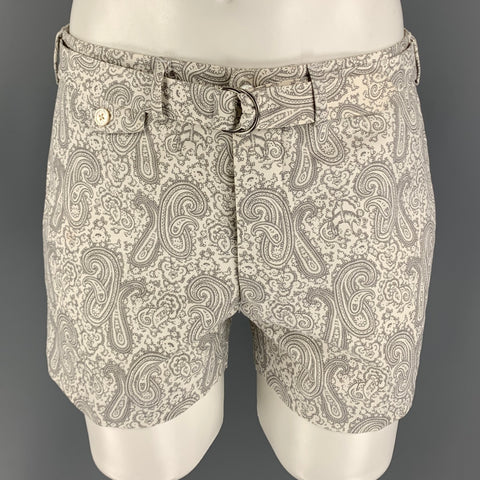 BLACK FLEECE Size 32 White Grey Paisley Cotton Belted Shorts