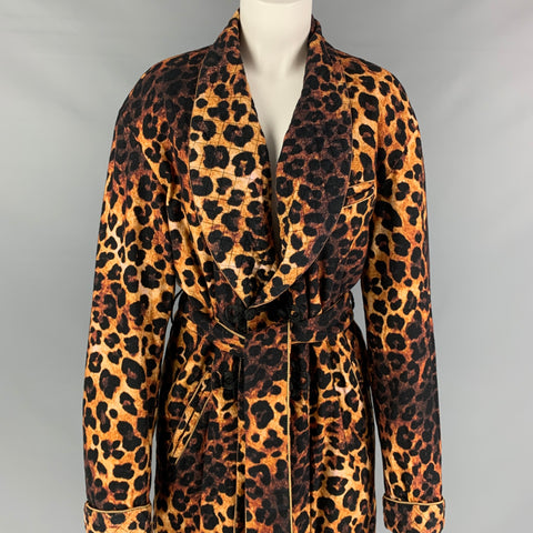 R13 Size XS Brown Black Cotton Animal Print Robe Coat