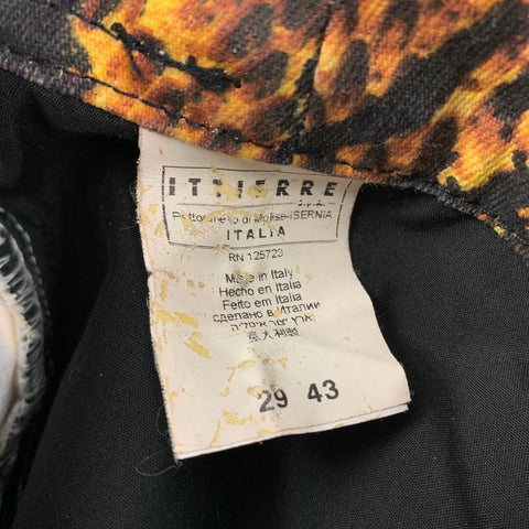 JUST CAVALLI Size 29 Yellow Black Graphic Print Cotton Zip Casual Pants