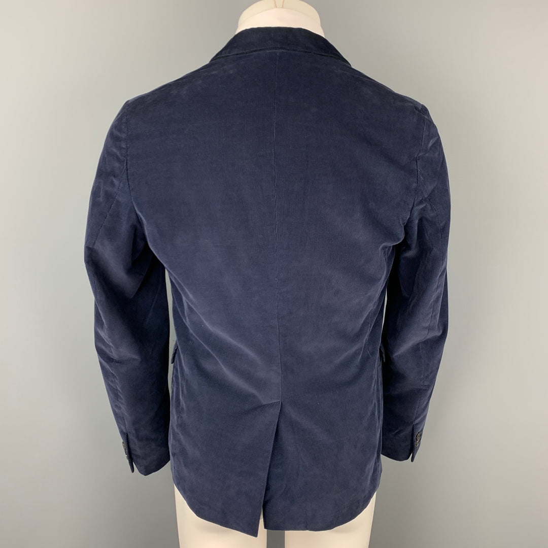 GUCCI Talla 38 Abrigo deportivo regular de pana de algodón azul marino con un solo pecho
