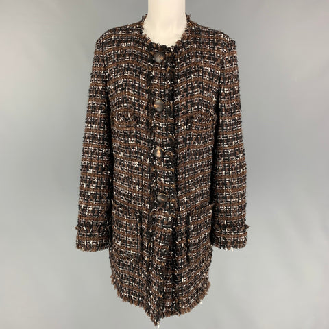 DOLCE & GABBANA Size 6 Brown Acrylic Blend Tweed Collarless Coat