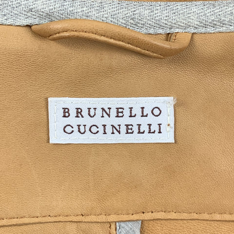 BRUNELLO CUCINELLI Size L Tan Leather Zip Up Jacket