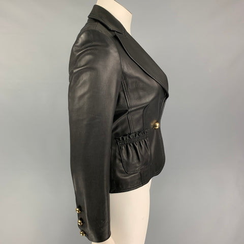 FERAUD Size 8 Black Leather Single Breasted Jacket