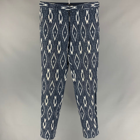 BURBERRY PRORSUM Spring 2012 Size 32 Indigo White Ikat Cotton / Linen Flat Front Casual Pants