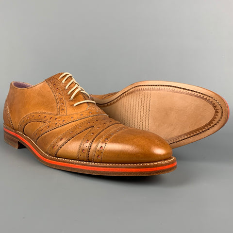VIVIENNE WESTWOOD Size 10 Tan & Orange Perforated Leather Lace Up Shoes