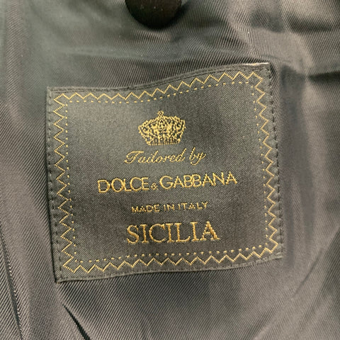 DOLCE &amp; GABBANA Taille 46 Orange Noir Solide Laine Soie Peak Revers Costume