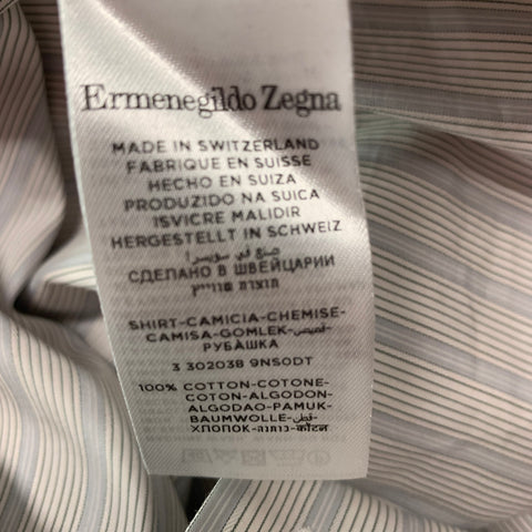ERMENEGILDO ZEGNA Size L Grey Stripe Cotton Button Up Long Sleeve Shirt