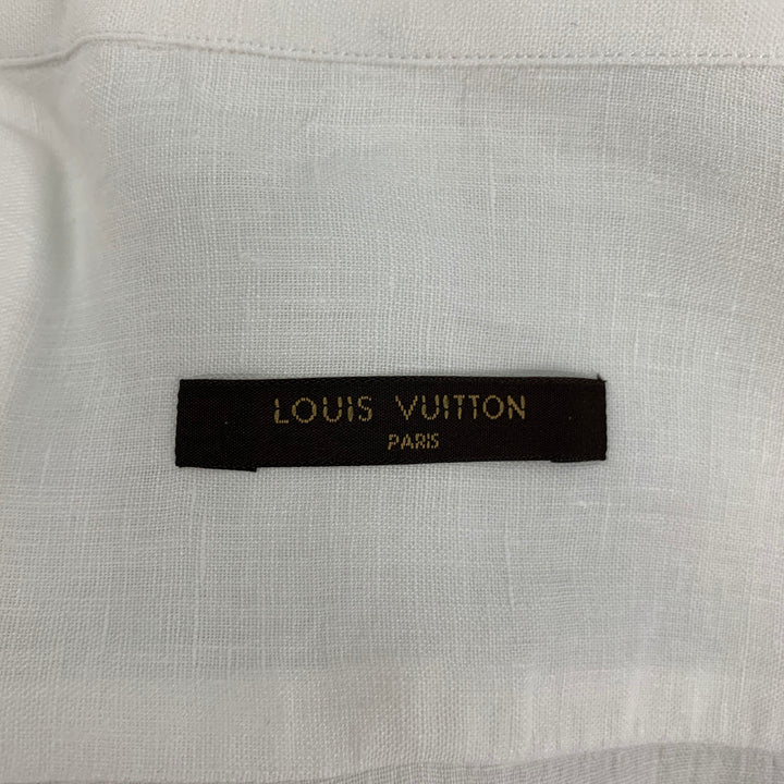 LOUIS VUITTON Size XL White Linen Button Up Long Sleeve Shirt