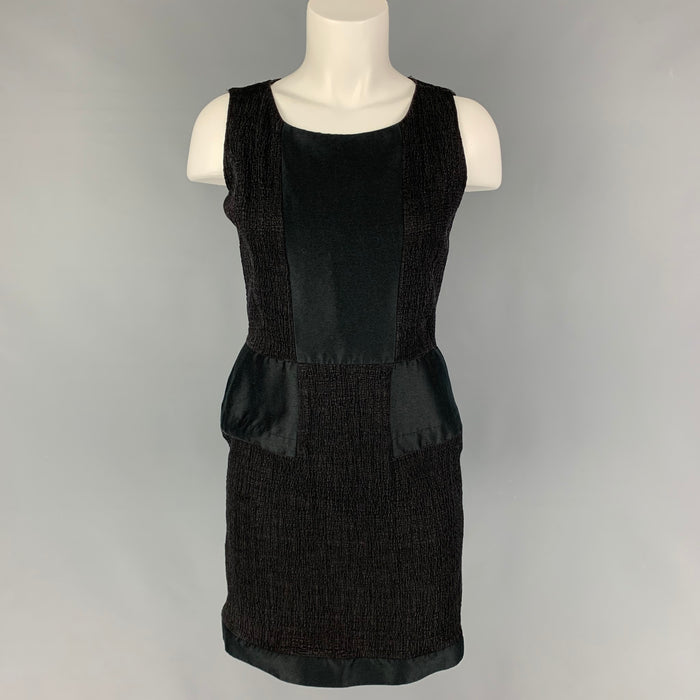 OSCAR DE LA RENTA SS 11 Size 10 Black Cotton Silk Textured Sheath Dress