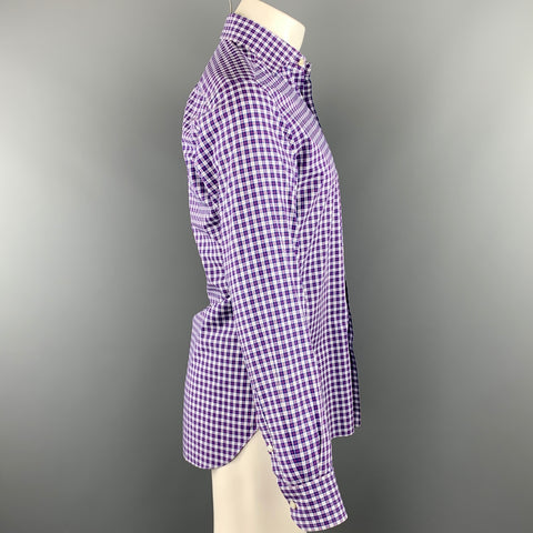 DE CORATO Size S Navy & Purple Plaid Cotton Button Up Long Sleeve Shirt